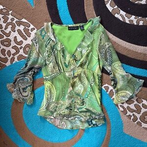 separates by new york city design co. Green Paisley Blouse with Ruffle Details